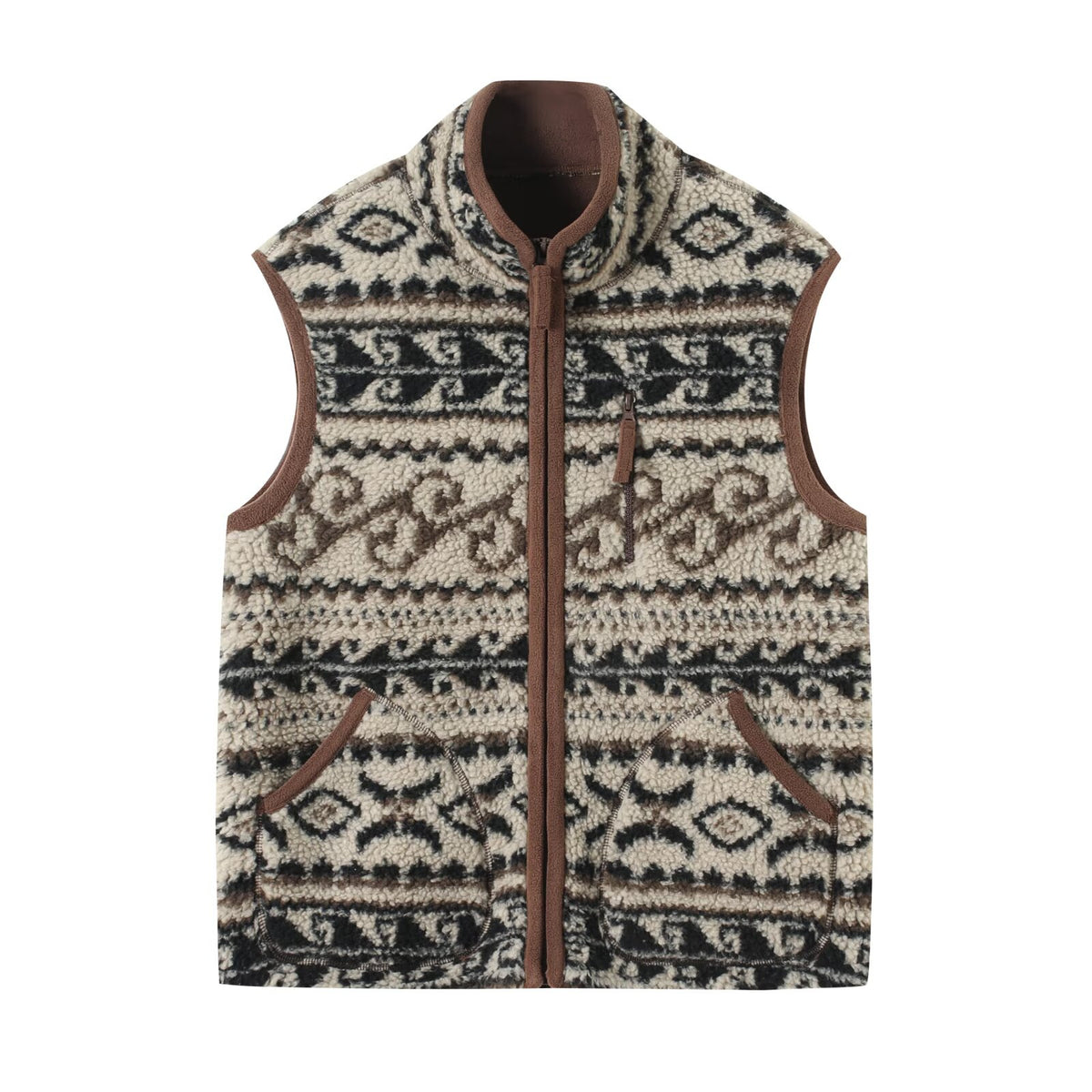 Patterned Sherpa Fleece Zip Up Vest - Color_1 - 1