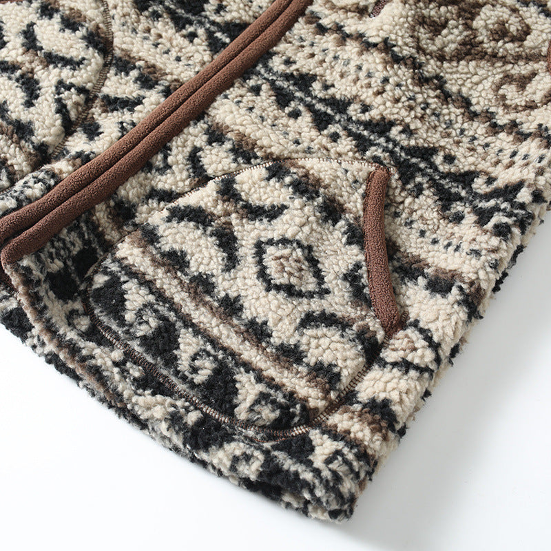 Patterned Sherpa Fleece Zip Up Vest - Color_1 - 6