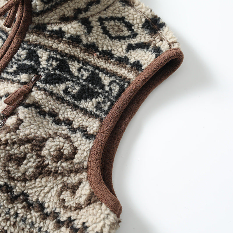 Patterned Sherpa Fleece Zip Up Vest - Color_1 - 7