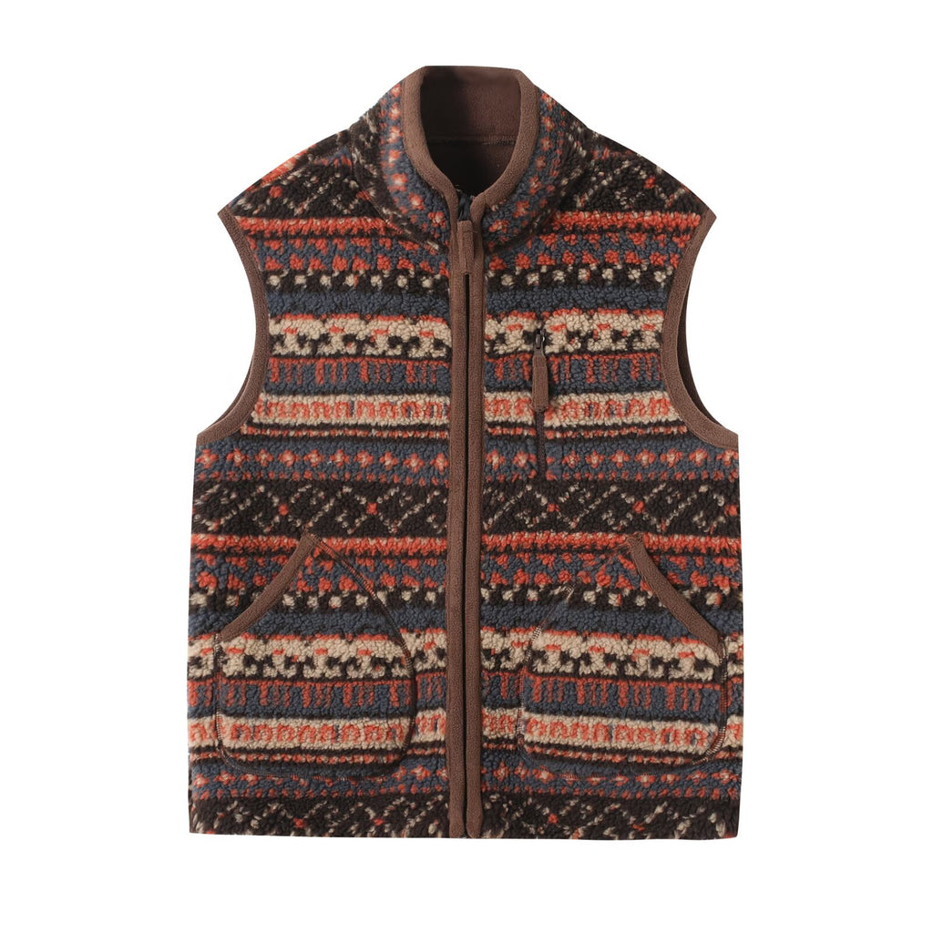 Patterned Sherpa Fleece Zip Up Vest - Color_2