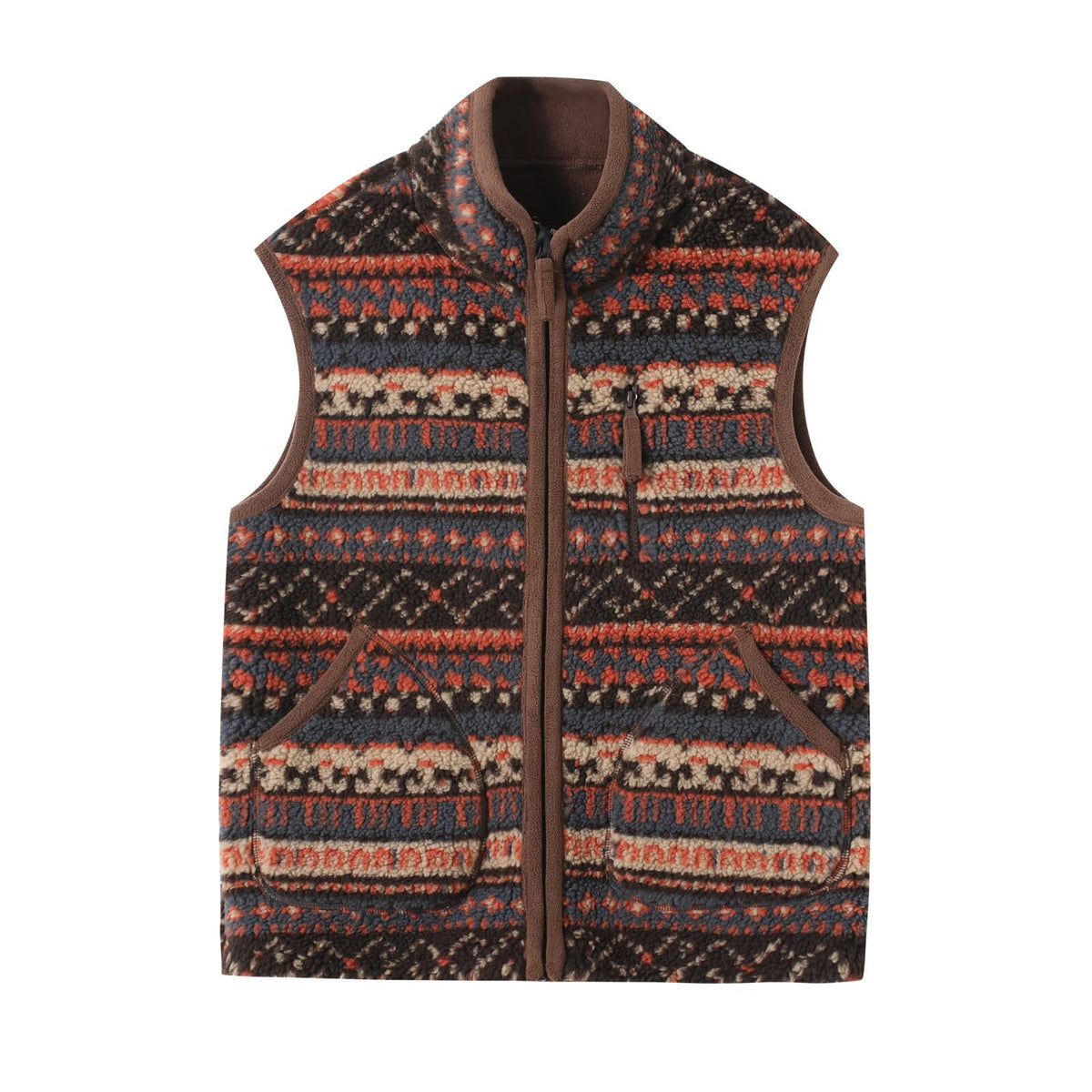 Patterned Sherpa Fleece Zip Up Vest - Color_2