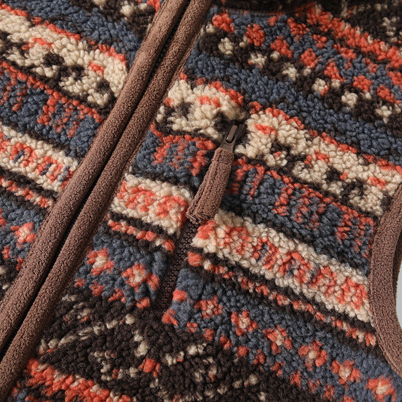 Patterned Sherpa Fleece Zip Up Vest - Color_2 - 1