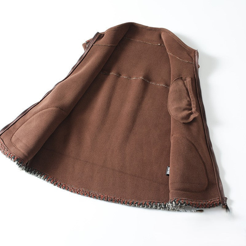 Patterned Sherpa Fleece Zip Up Vest - Color_2 - 4