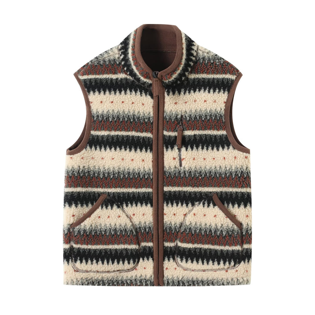Patterned Sherpa Fleece Zip Up Vest - Color_3