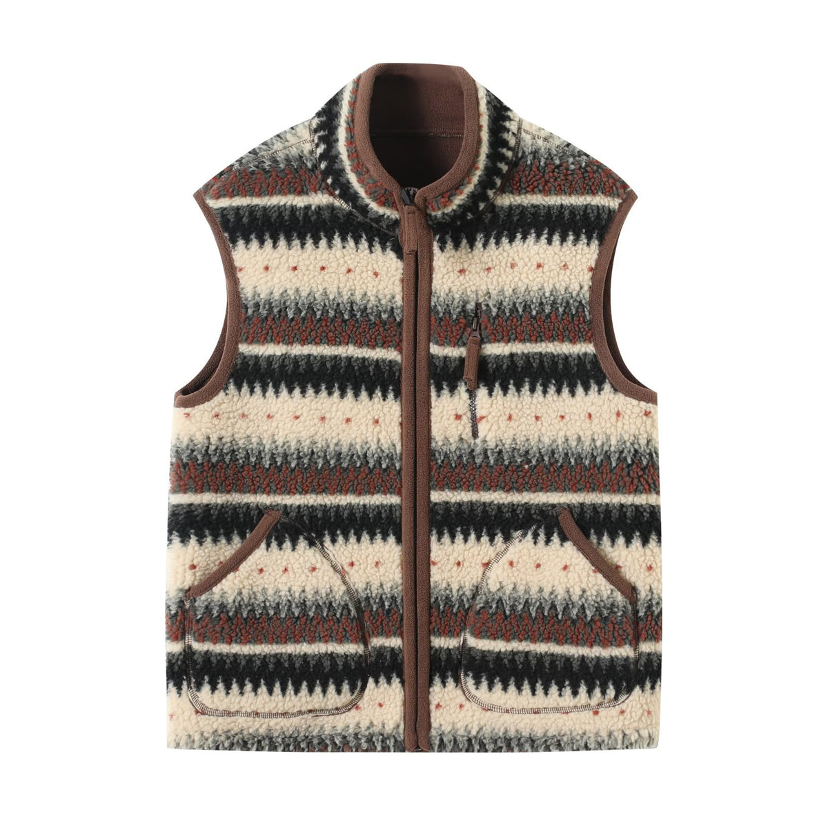 Patterned Sherpa Fleece Zip Up Vest - Color_3
