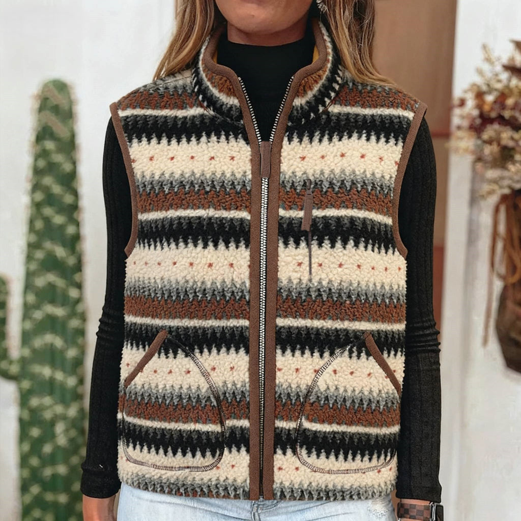 Patterned Sherpa Fleece Zip Up Vest - Color_3 - 2