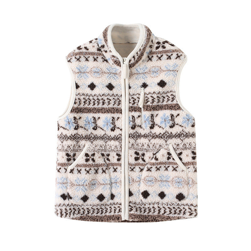 Patterned Sherpa Fleece Zip Up Vest - Color_5