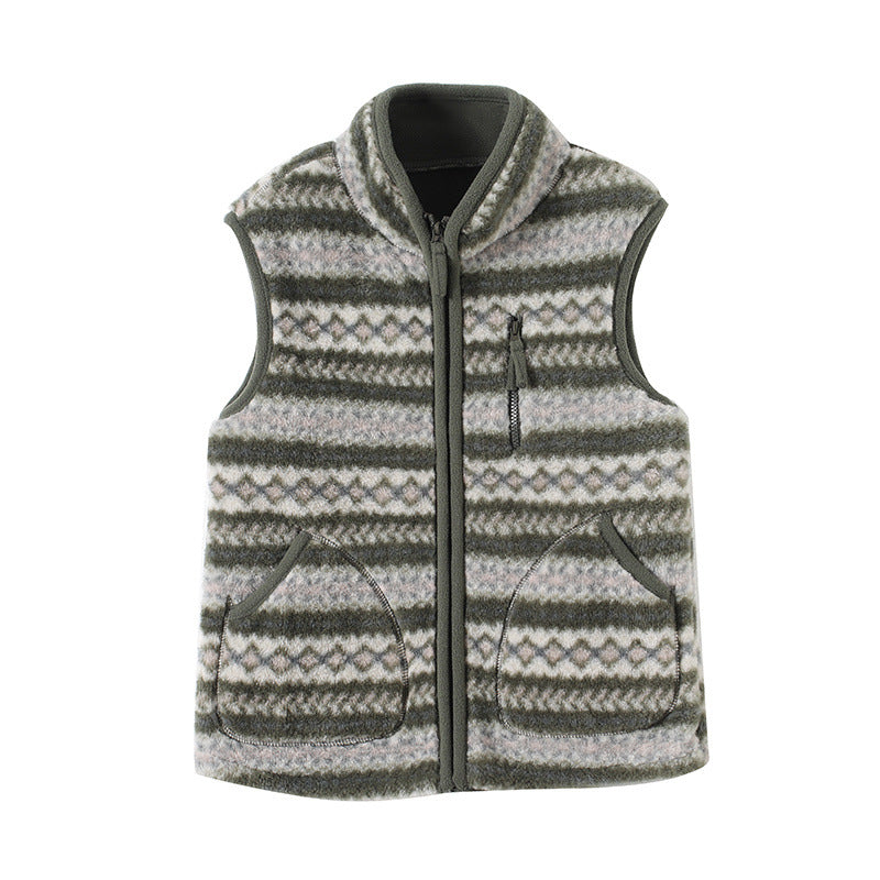 Patterned Sherpa Fleece Zip Up Vest - Color_6