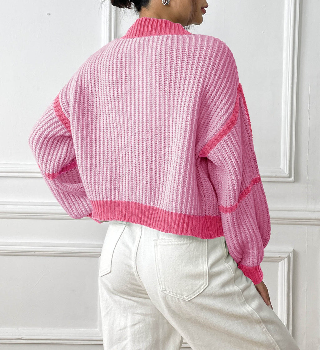 Colorblock Chunky Knit Cropped Cardigan - view 3