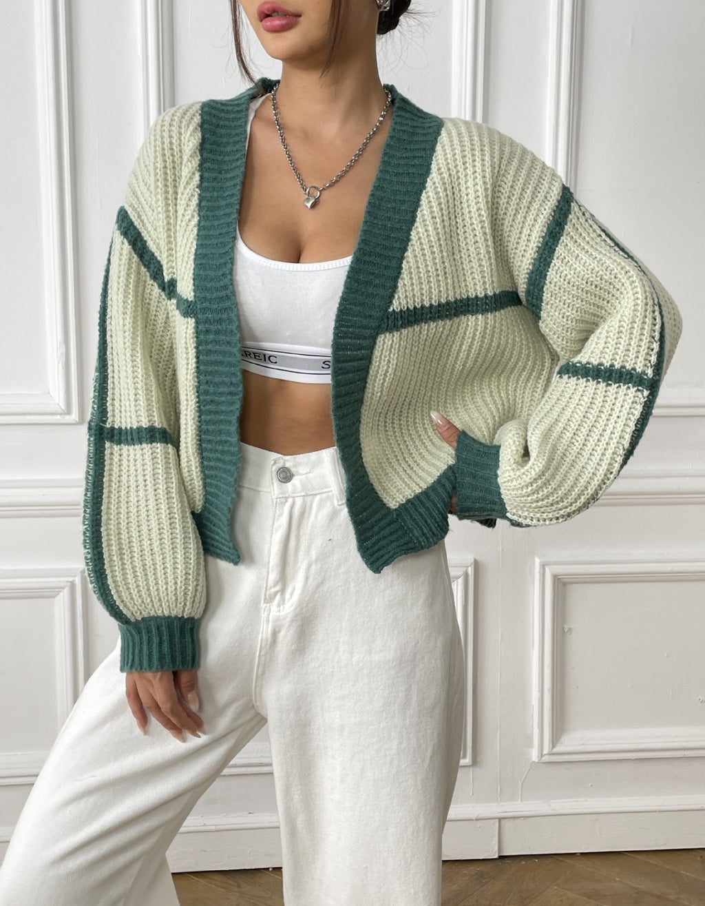 Colorblock Chunky Knit Cropped Cardigan - view 5
