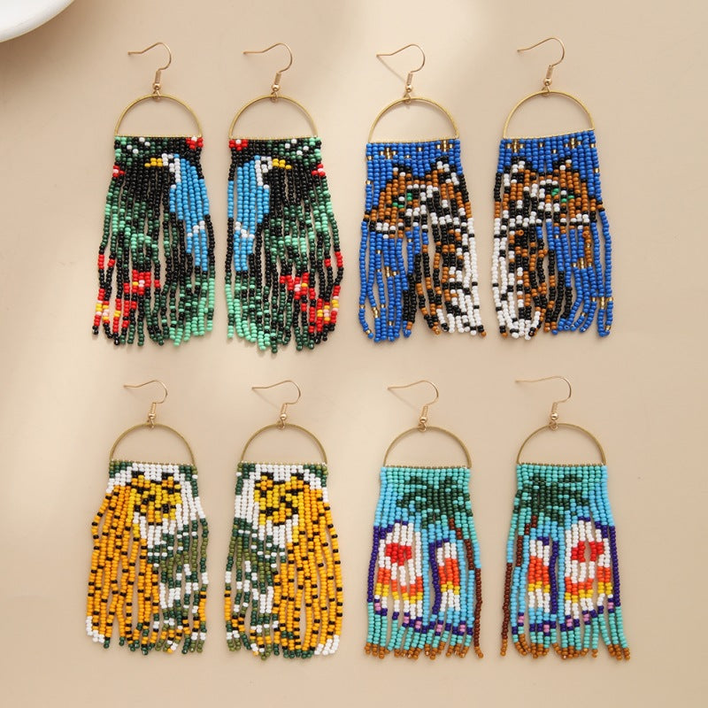 Beaded Fringe Animal Drop Earrings
