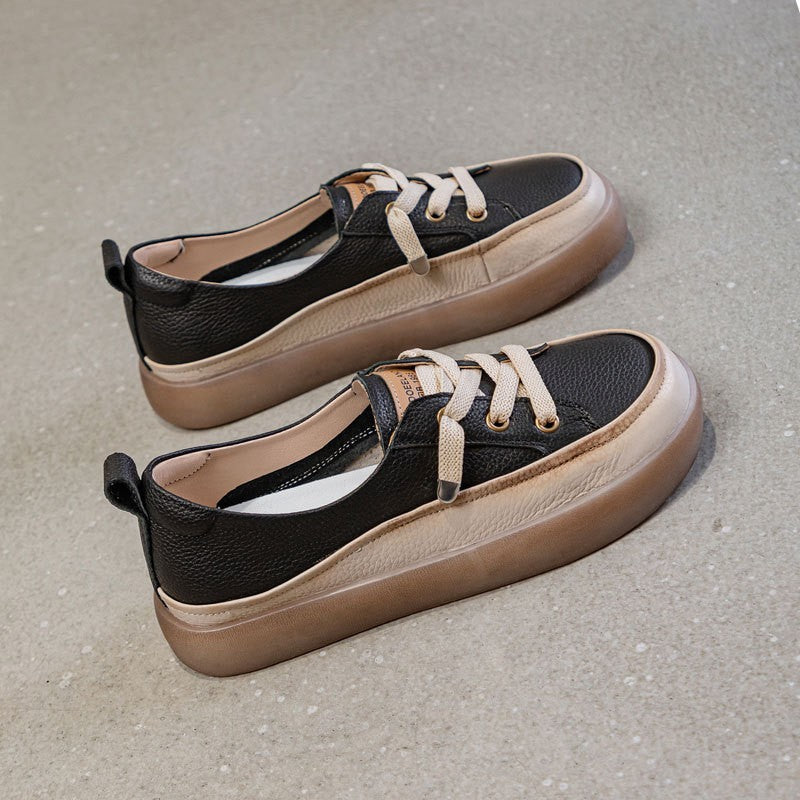 Soft Leather Slip On Platform Sneakers