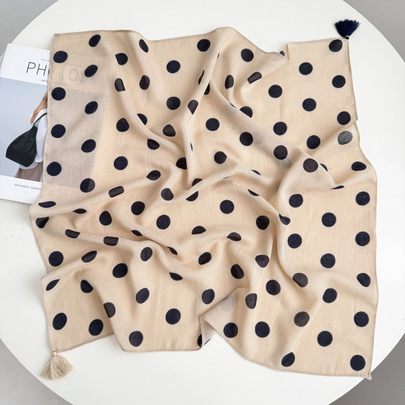 Polka Dot Bandana With Corner Tassels - Beige - 1