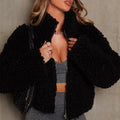 Fuzzy Sherpa Funnel Neck Cropped Jacket - black
