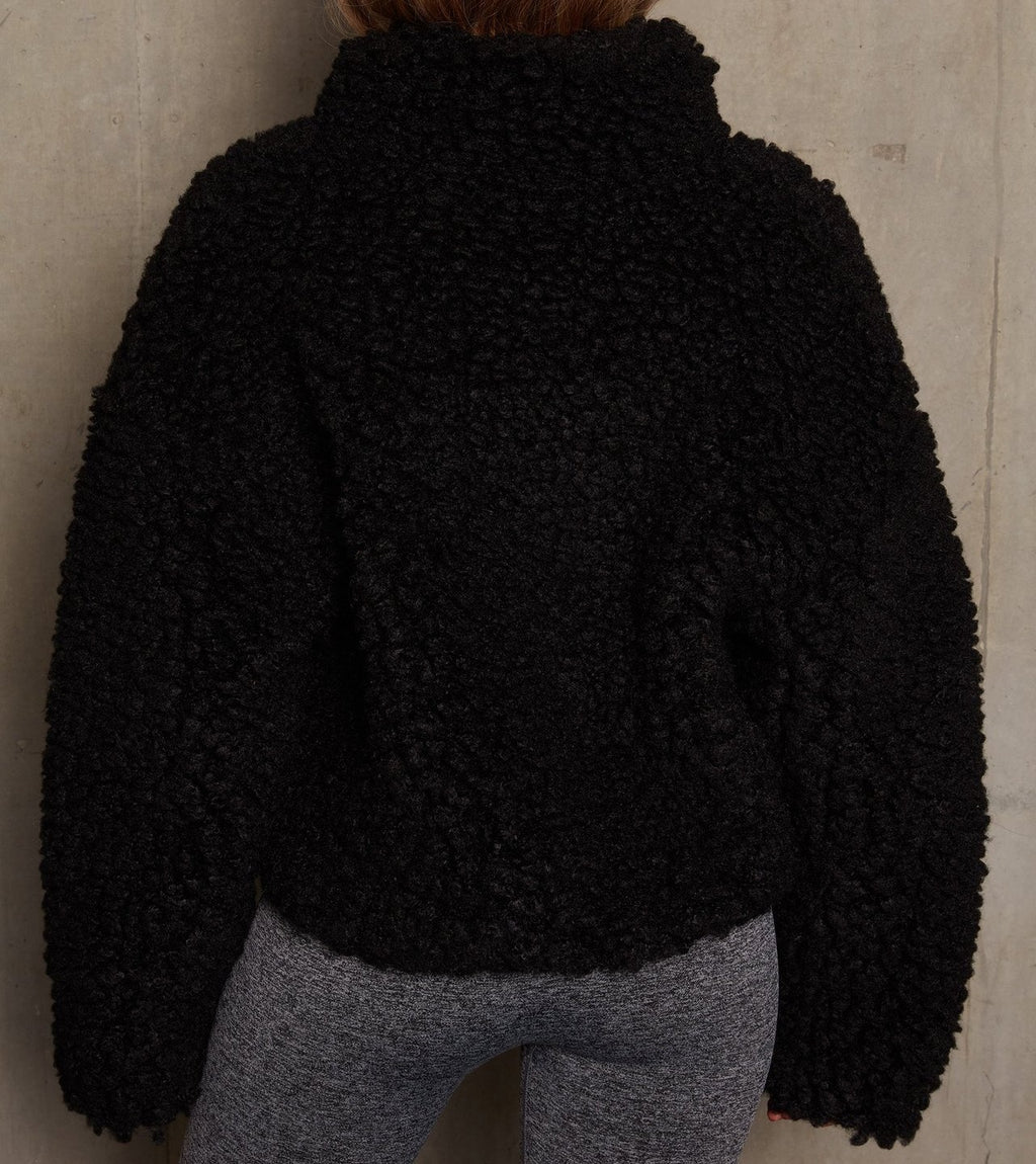 Fuzzy Sherpa Funnel Neck Cropped Jacket - black - 2