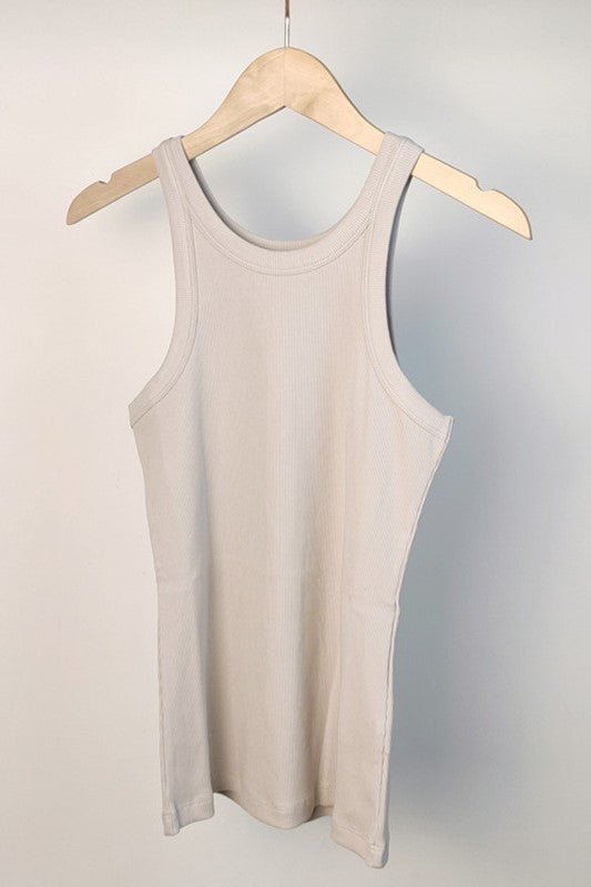 Ribbed Cotton Racerback Tank Top - Ash
