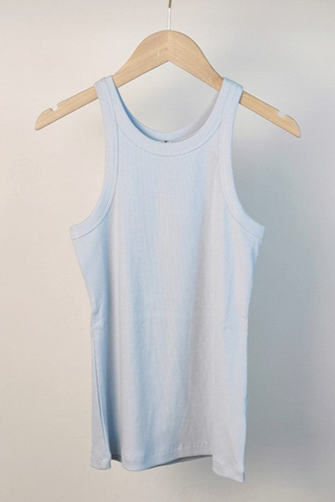 Ribbed Cotton Racerback Tank Top - Blue
