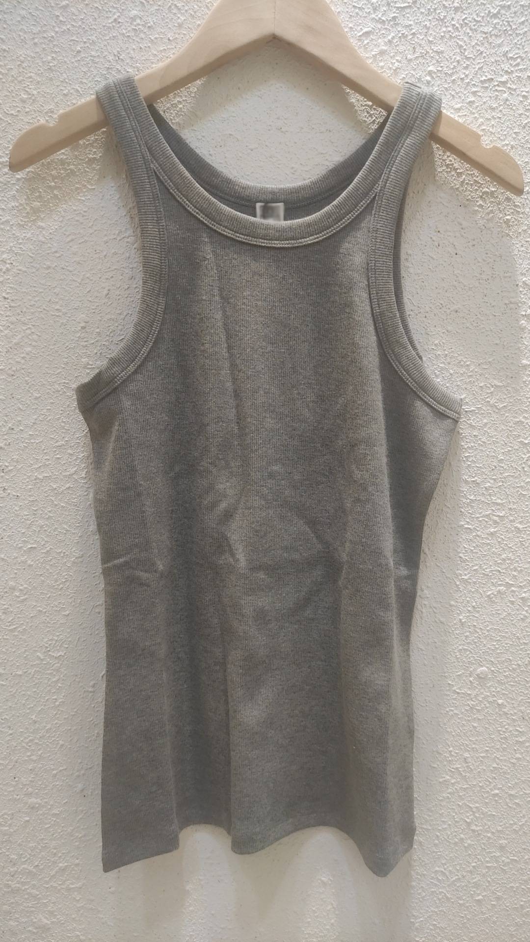Ribbed Cotton Racerback Tank Top - Dark-Gray
