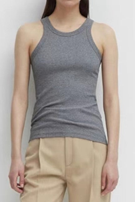 Ribbed Cotton Racerback Tank Top - Gray - 1