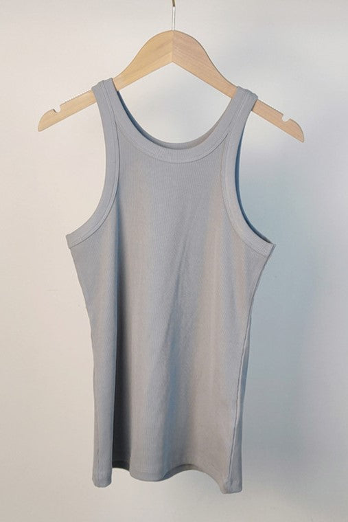 Ribbed Cotton Racerback Tank Top - Grey blue
