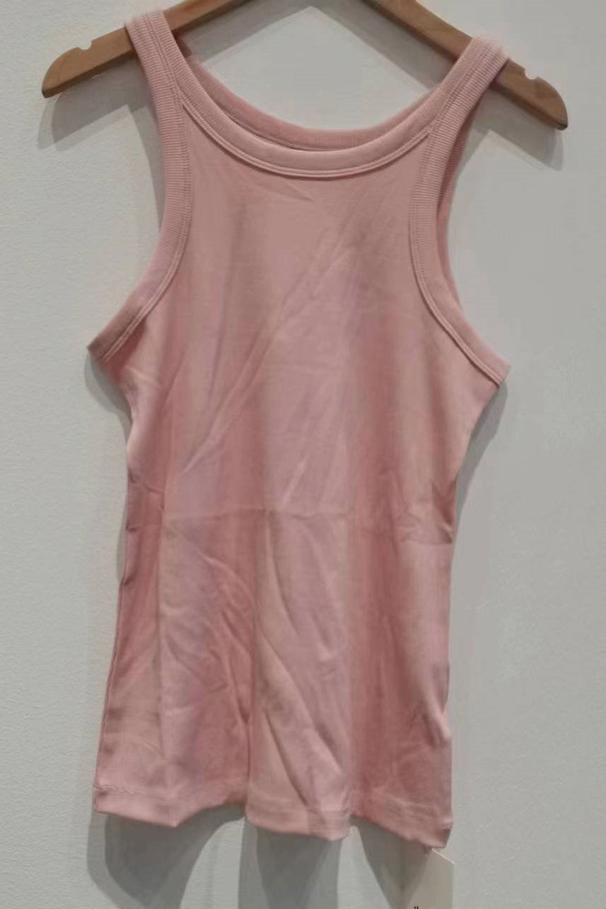 Ribbed Cotton Racerback Tank Top - Pink