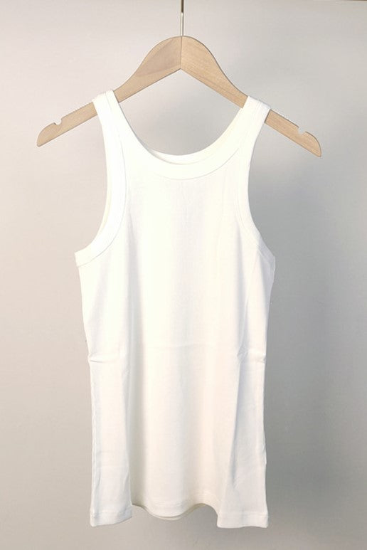 Ribbed Cotton Racerback Tank Top - White - 1