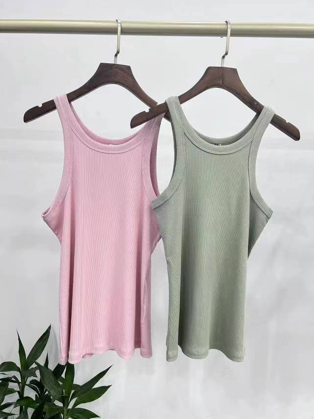 Ribbed Cotton Racerback Tank Top - view 6
