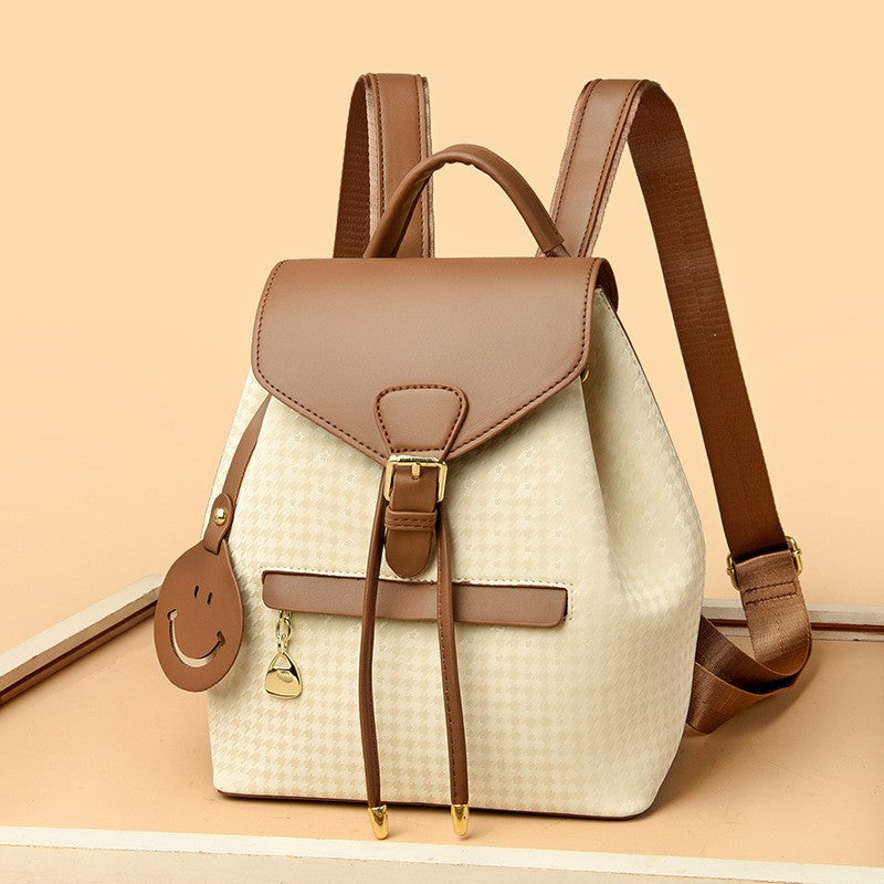 Houndstooth Drawstring Flap Mini Backpack