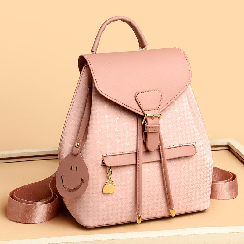 Houndstooth Drawstring Flap Mini Backpack