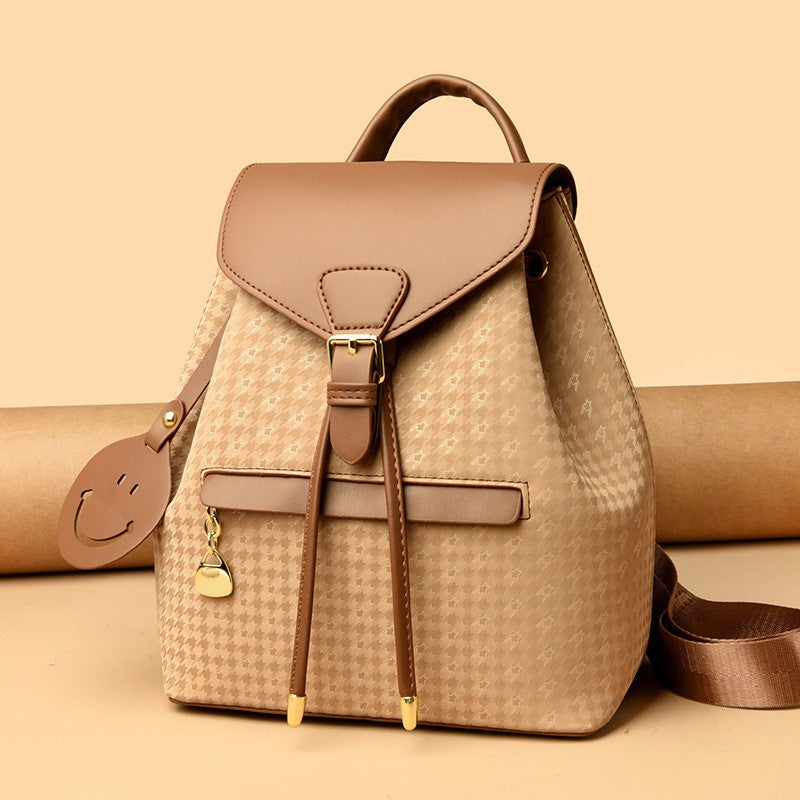 Houndstooth Drawstring Flap Mini Backpack