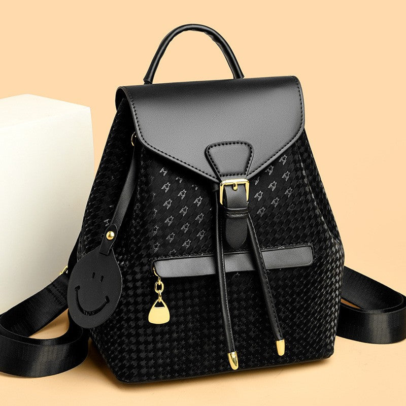 Houndstooth Drawstring Flap Mini Backpack