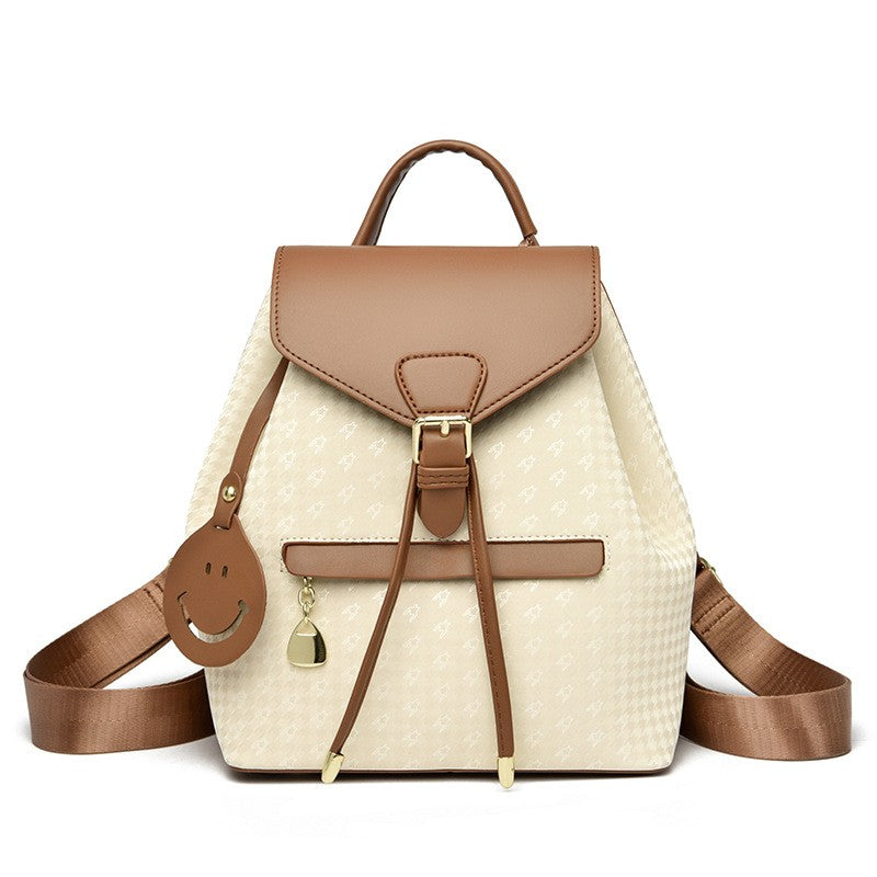 Houndstooth Drawstring Flap Mini Backpack