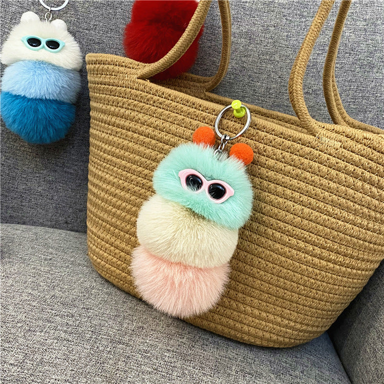 Fuzzy Caterpillar Plush Keychain Charm - Green