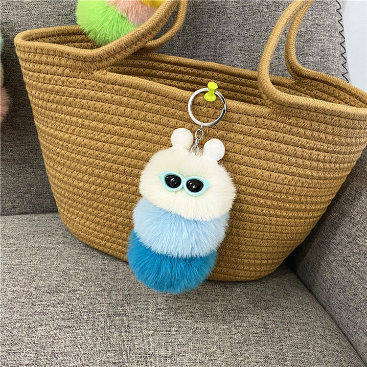 Fuzzy Caterpillar Plush Keychain Charm - White