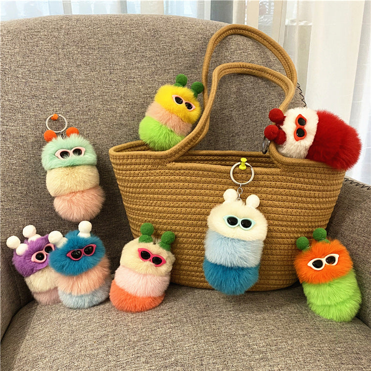 Fuzzy Caterpillar Plush Keychain Charm - view 1