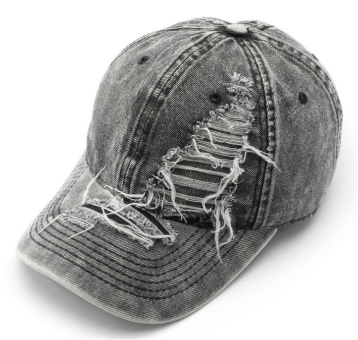 Distressed Washed Denim Baseball Cap - black - 2