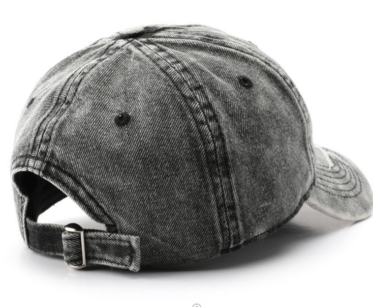 Distressed Washed Denim Baseball Cap - black - 3
