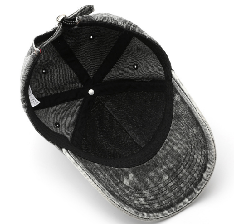 Distressed Washed Denim Baseball Cap - black - 4
