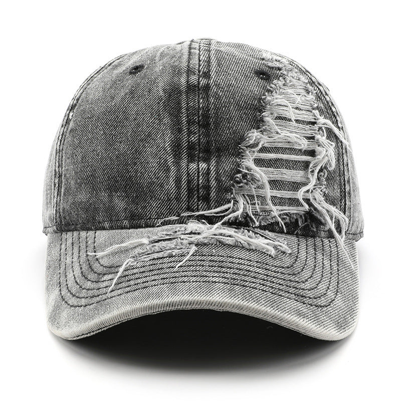 Distressed Washed Denim Baseball Cap - black - 5