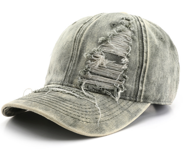 Distressed Washed Denim Baseball Cap - grass