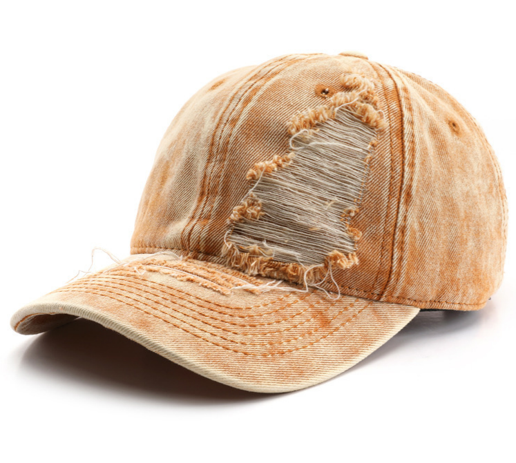 Distressed Washed Denim Baseball Cap - yellow