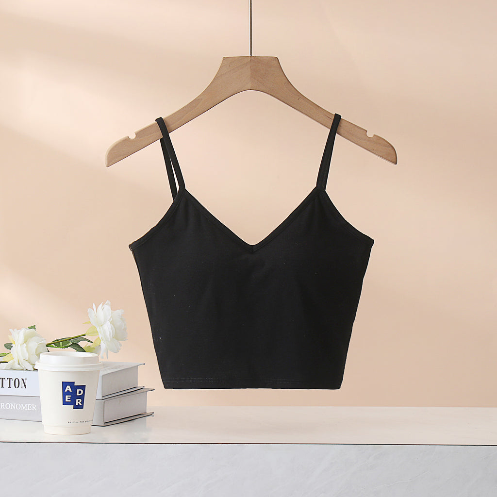 Crisscross Back Cropped Cami With Bra Cups - Black