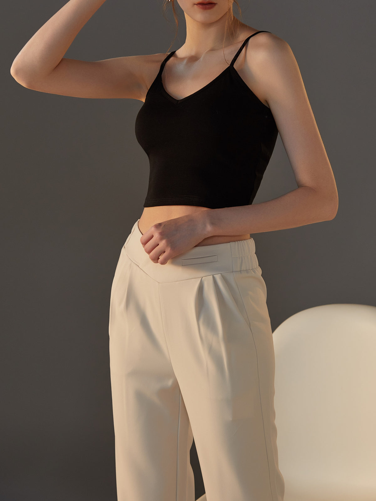 Crisscross Back Cropped Cami With Bra Cups - Black - 1