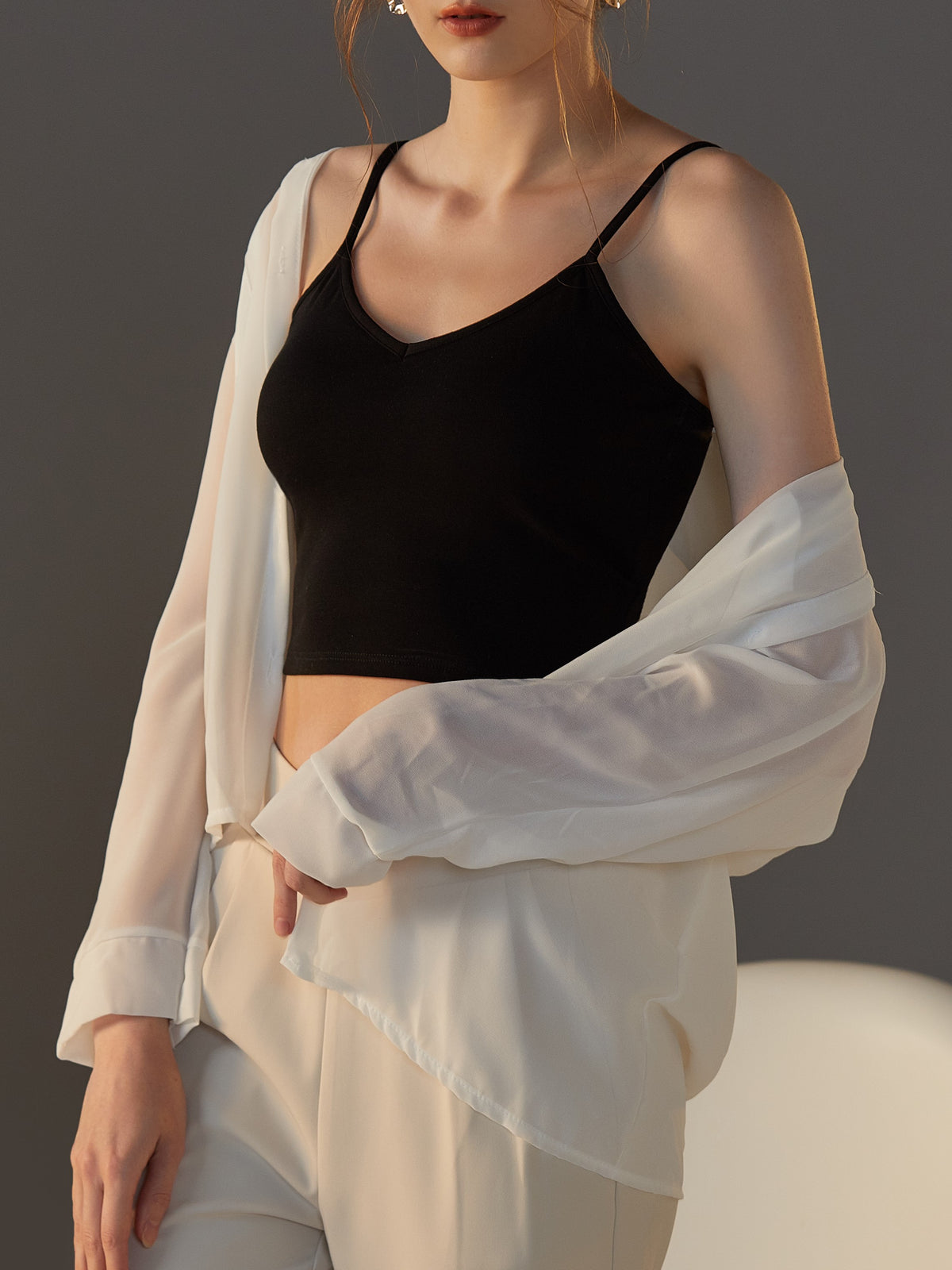 Crisscross Back Cropped Cami With Bra Cups - Black - 5