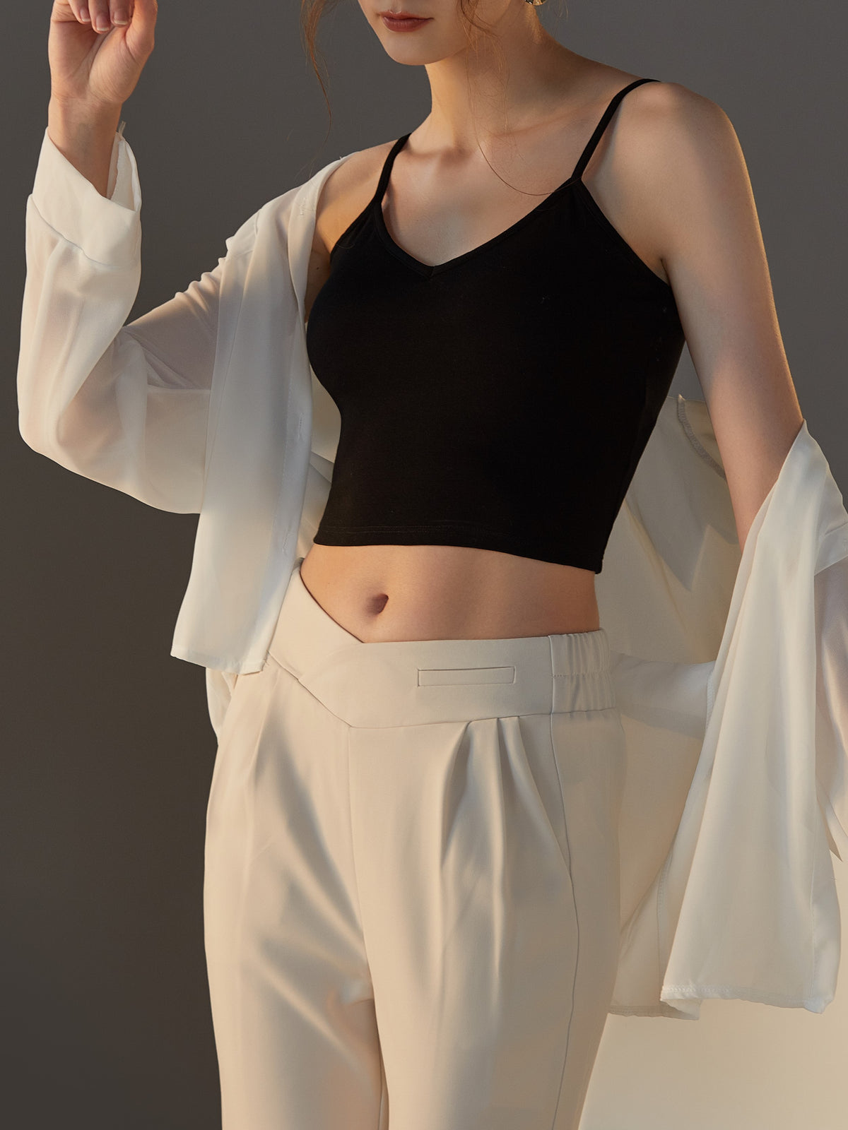 Crisscross Back Cropped Cami With Bra Cups - Black - 6