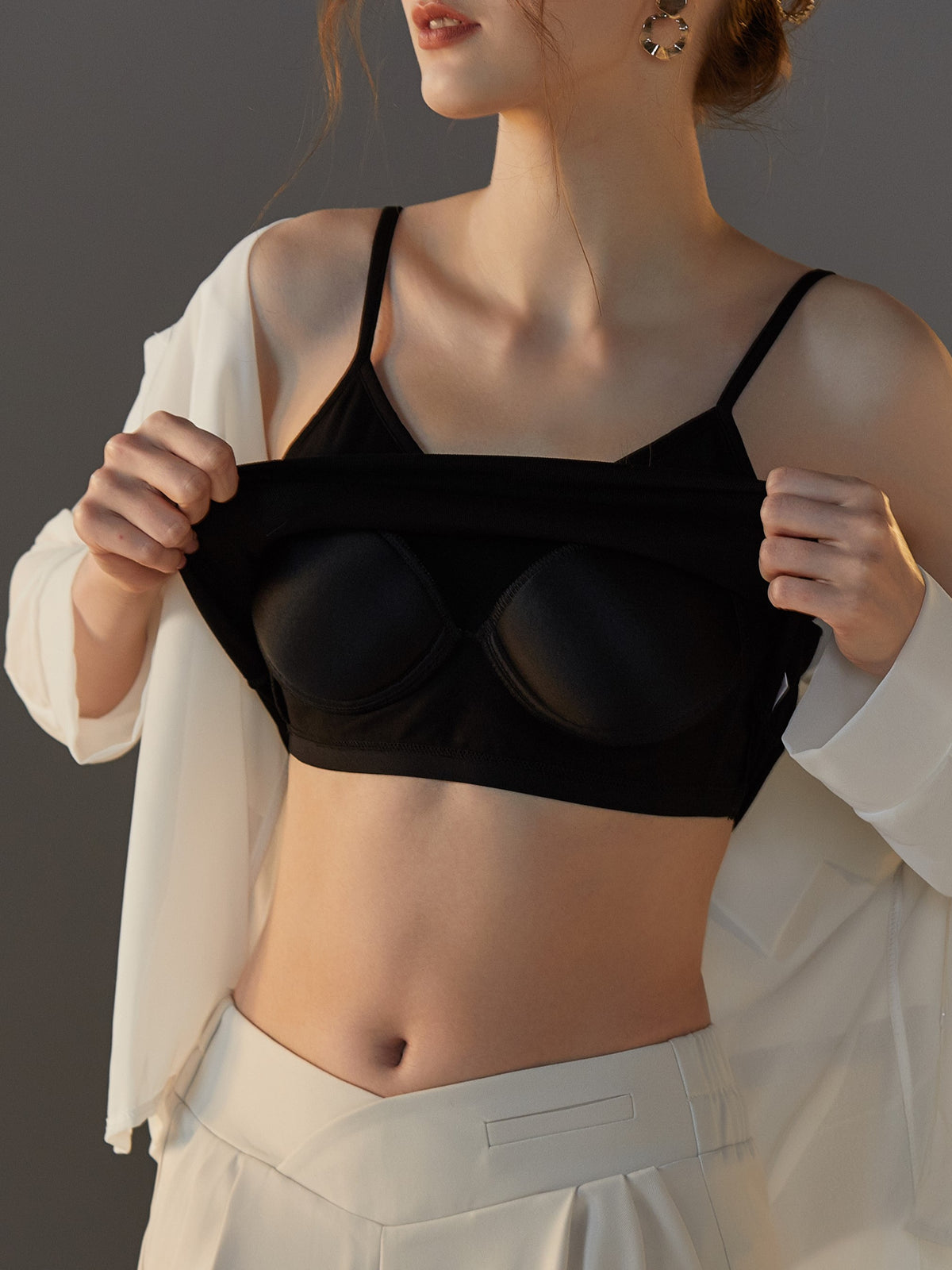 Crisscross Back Cropped Cami With Bra Cups - Black - 9