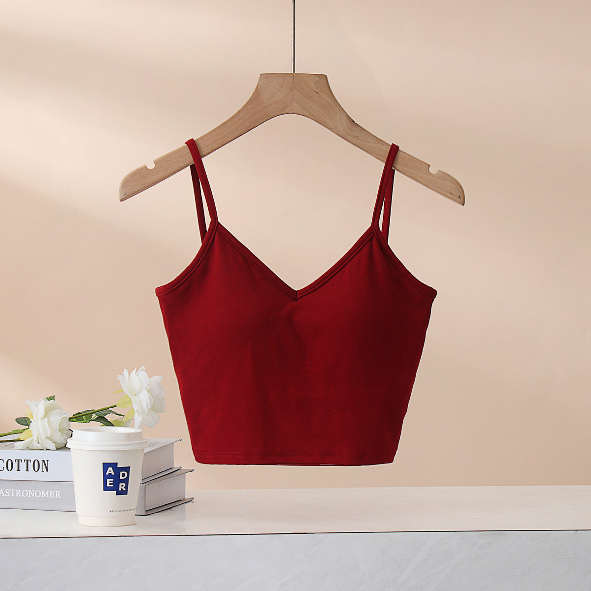 Crisscross Back Cropped Cami With Bra Cups - Burgundy