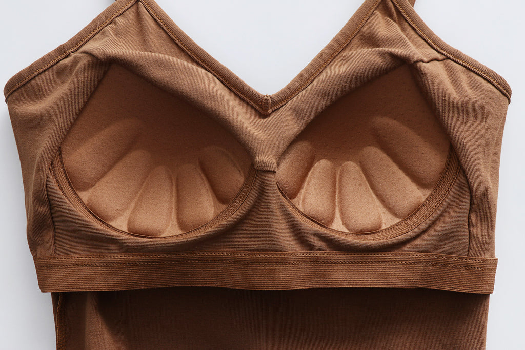 Crisscross Back Cropped Cami With Bra Cups - Caramel - 10
