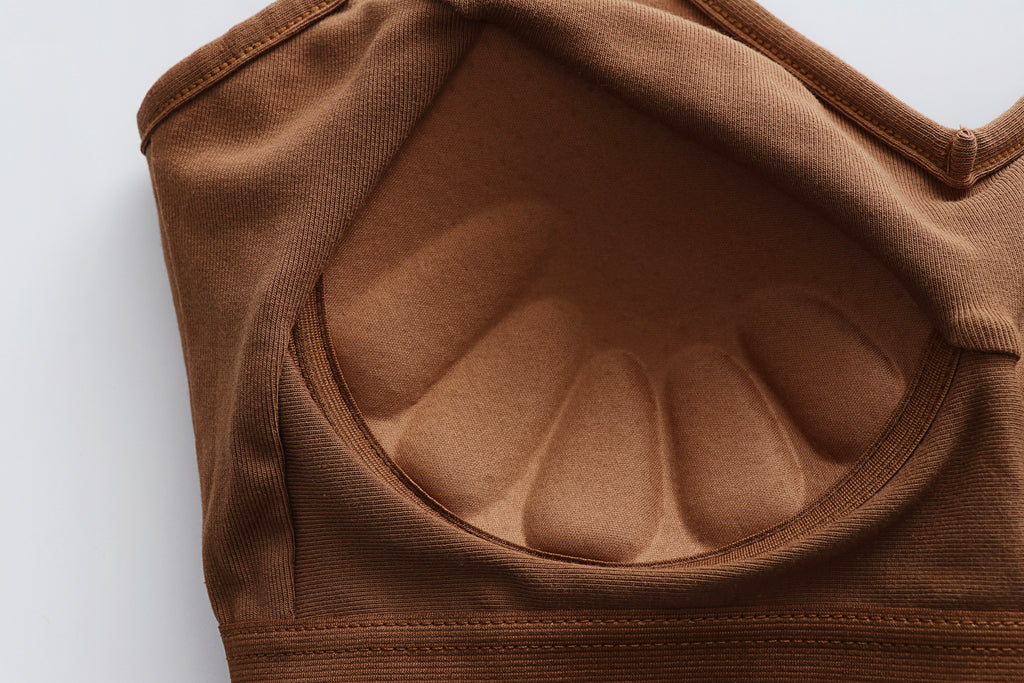Crisscross Back Cropped Cami With Bra Cups - Caramel - 11