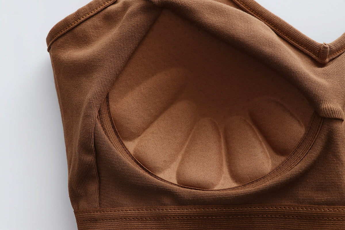 Crisscross Back Cropped Cami With Bra Cups - Caramel - 11